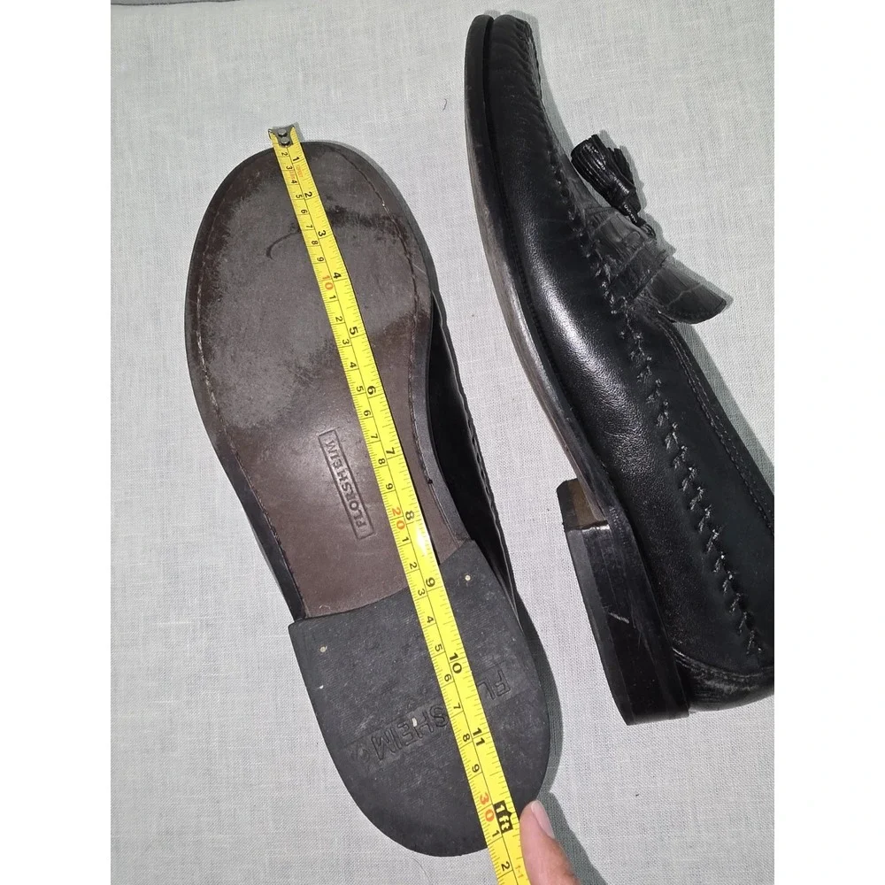 Pisa Florsheim Mens Black Shoes Crocodile Print Leather Slip On 18469-01 11.5 D